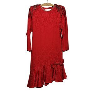 D'Ore 80s Red Silk Ballroom Dancing Dress